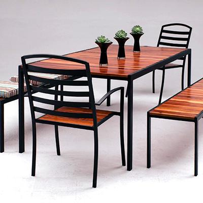 Portofino Teak slatted-top table with benches & Manhattan carvers