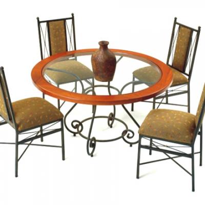ProvenÃ§al 4-seater round table with glass & wood surround top & Myra upholstered chairs