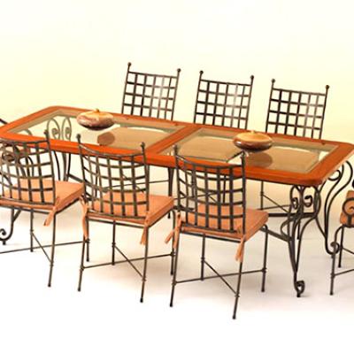 ProvenÃ§al 8-seater table with glass & wood surround top & ProvenÃ§al chairs