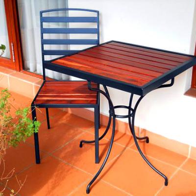 Square bistro table with slatted teak top & LL chair